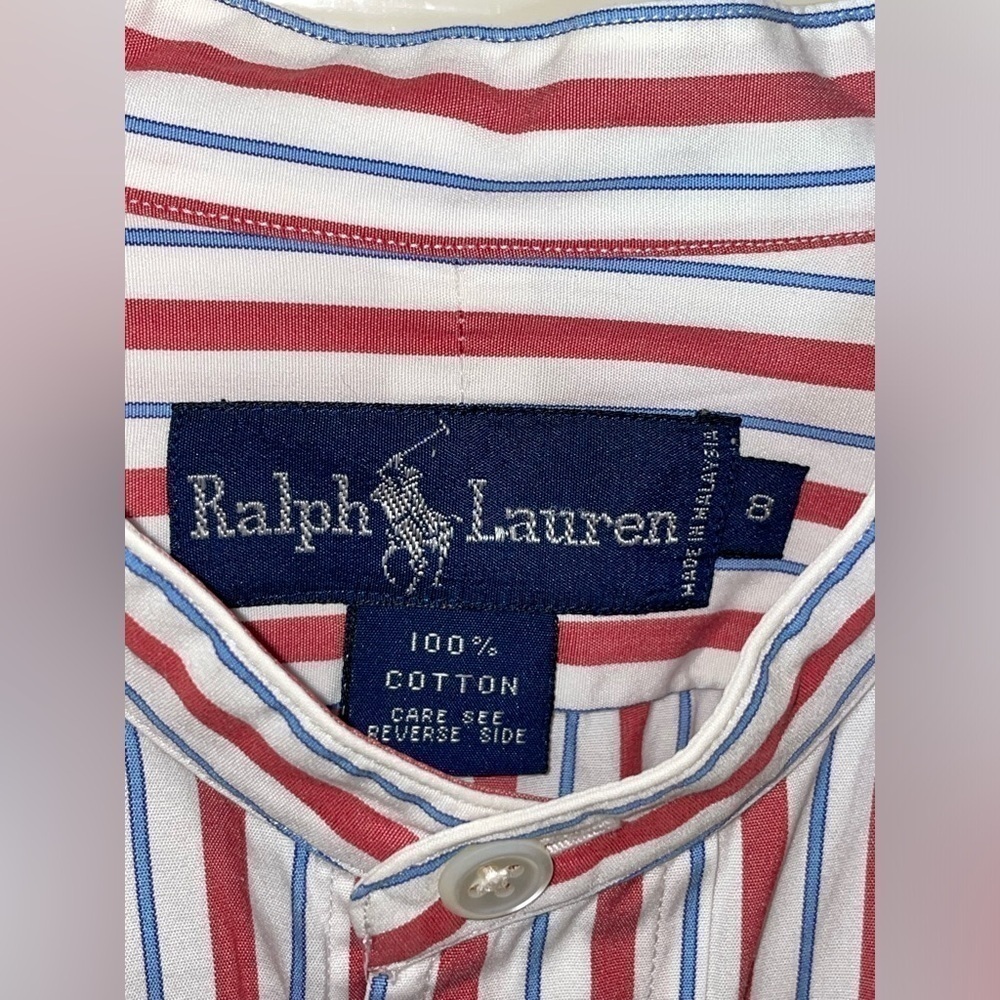 Women's Vintage Ralph Lauren Polo White Blue Red Striped Shirt Size 8 - Picture 6 of 8